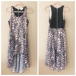 Love Tree Leopard Print Mesh Panel Sleeveless High Low Midi Dress M